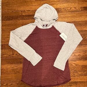 Heather Gray and Burgundy mens Hoodie Top made in the USA